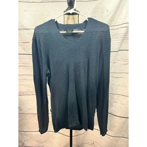 Armani Exchange Mens Navy Blue‎ Textured Waffle Knit V-Neck Sweater 3YZM1T M
